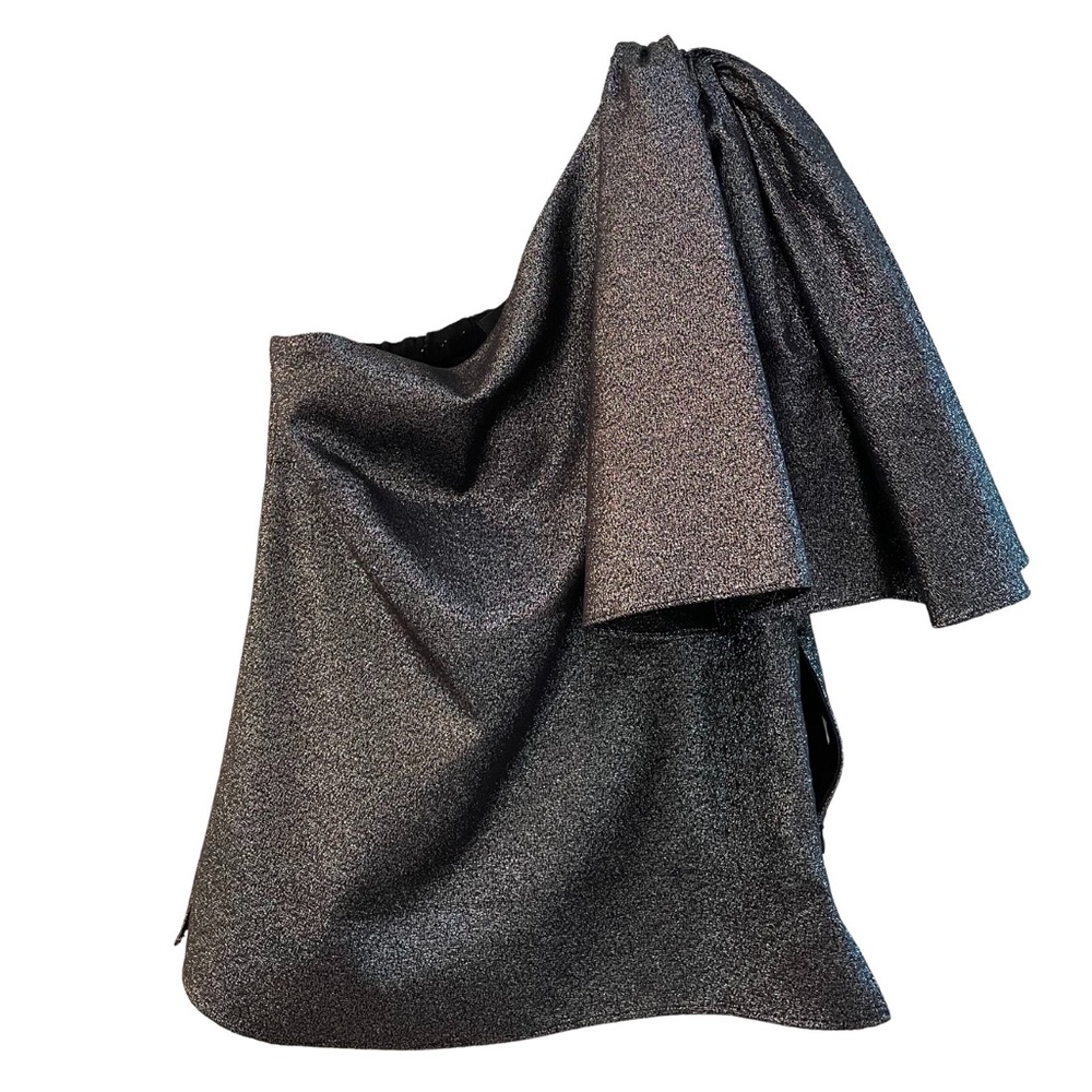 Zara one shoulder glitter woven top.